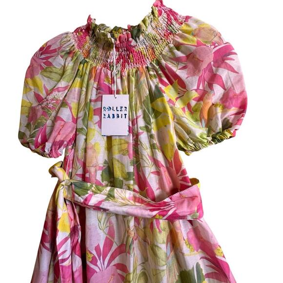 NWT Roller Rabbit Imza Ainsley Dress Pink Green Floral Sz S Tropical Cottage - Picture 16 of 16